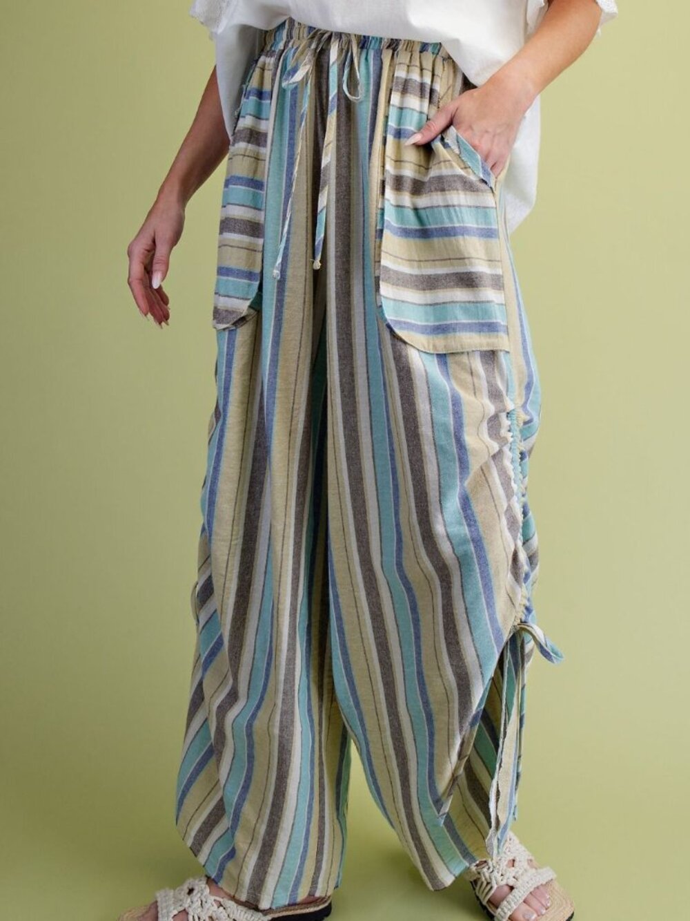 STRIPED COTTON GAUZE PANTS